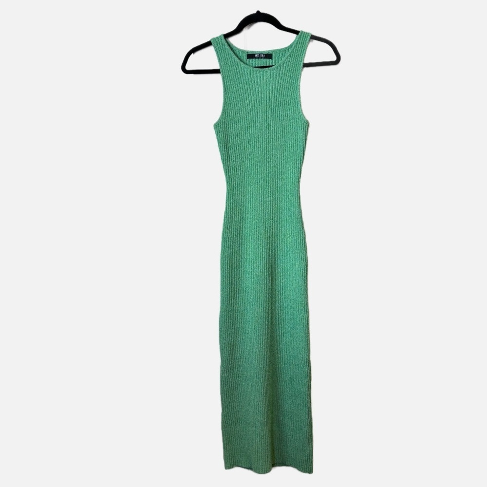 Miss Lola Knit Sleeveless Maxi Dress in Green  Medium